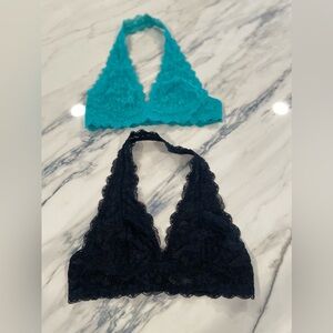 Free People Lace Halter Bralette Set - Black and Teal